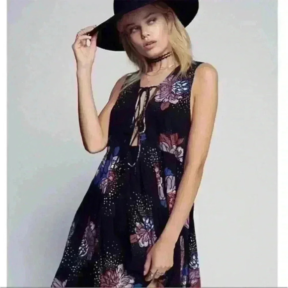Free People black floral Lovely Day, tunic dress, XS - Picture 6 of 12